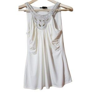 White house and black market embroidery neckline sleeve less blouse top S